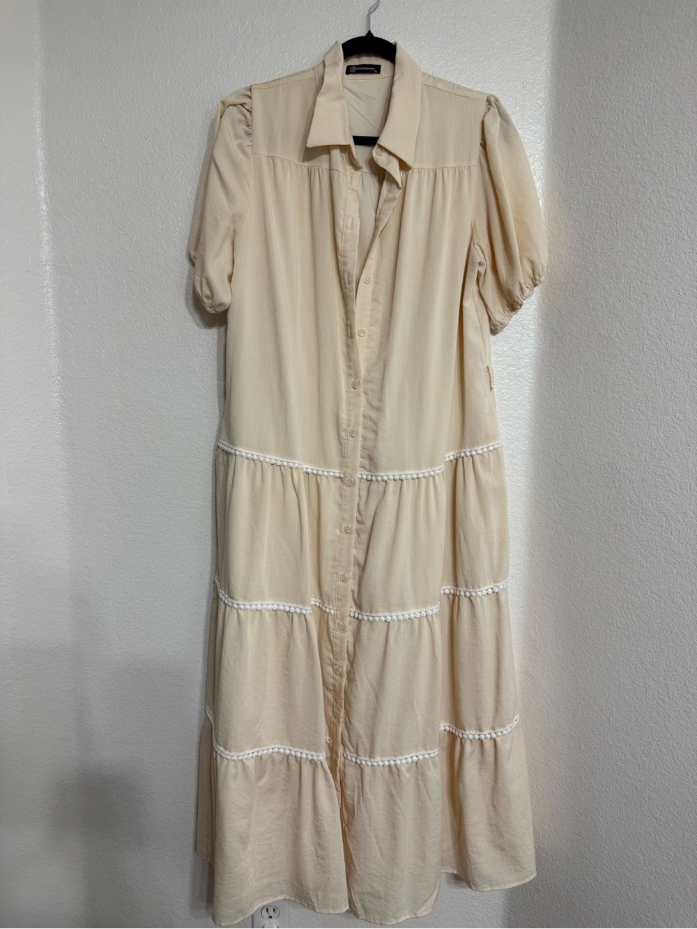 Cream Button-Front Tiered Dress